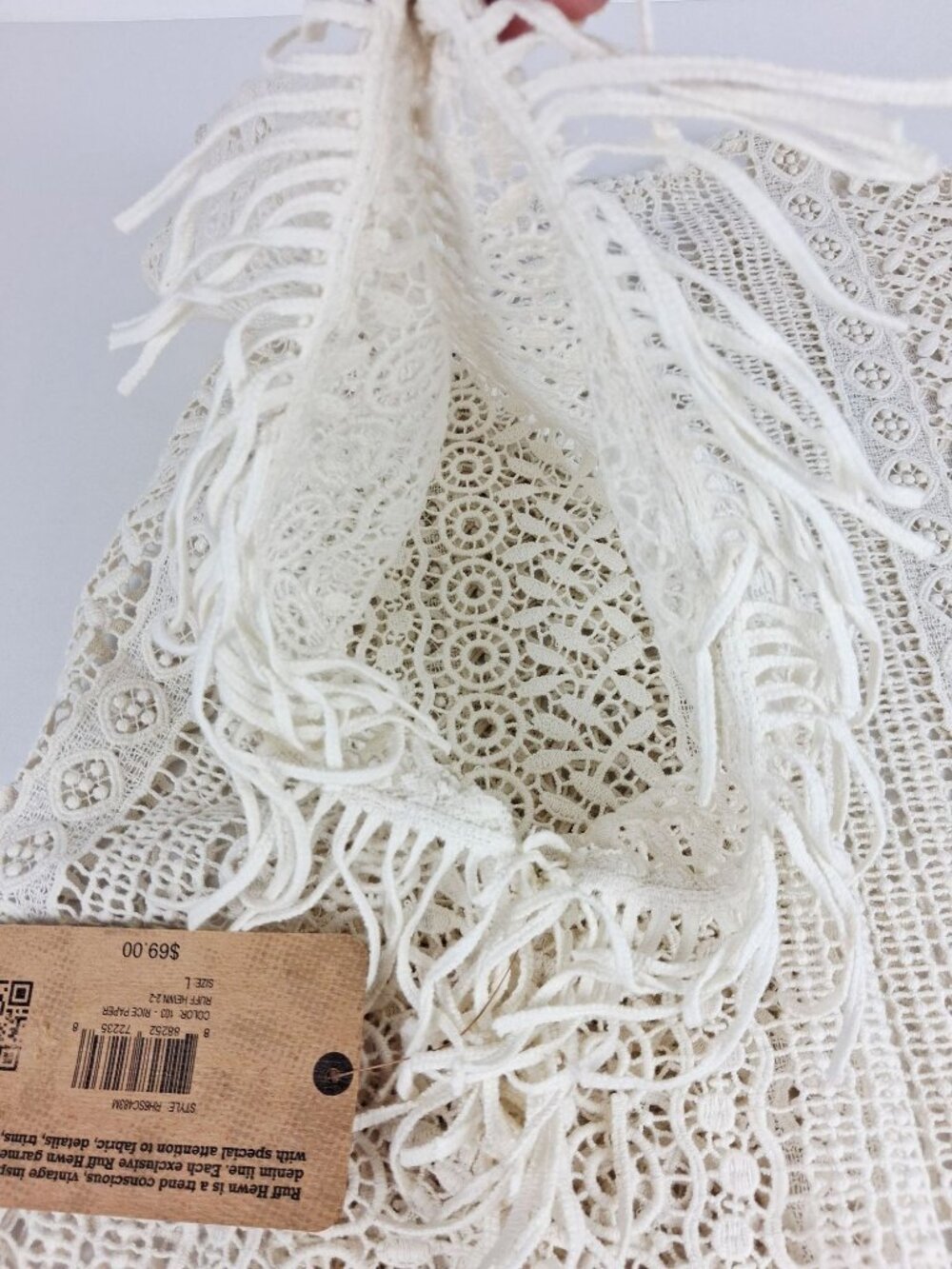 New w/ Tags Ruff Hewn Ivory Crochet Fringe Poncho Size L Lightweight Boho Style - Picture 11 of 16